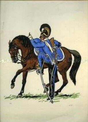 Uniformdarstellung, Dragoner des Dragoner-Regiments, Großherzogtum Baden, 1840. Aus: Scharf: "Buntes Tuch".
