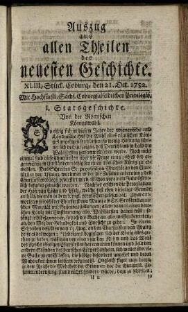 XLIII. Stück. Coburg, den 21. Oct. 1752.