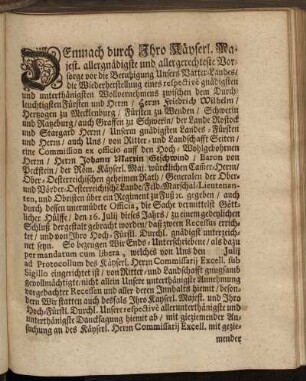 Demnach durch Ihro Kayserl. Majest. allergnädigste und allergerechteste Vorsorge vor die Beruhigung Unsers Vatter-Landes/[...]