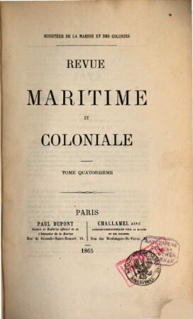 Revue maritime et coloniale. 14. 1865