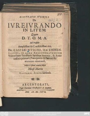Disputatio Iuridica De Iureiurando In Litem