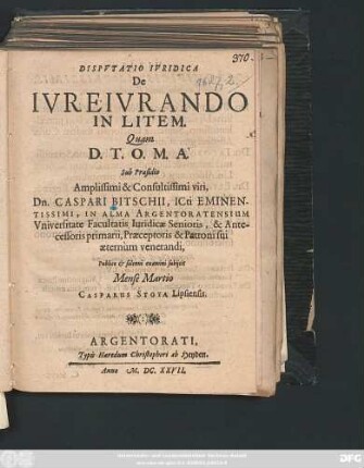 Disputatio Iuridica De Iureiurando In Litem