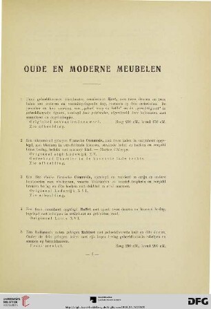 Oude en moderne Meubelen (Nr. 1-62)