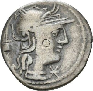 Denar des L. Postumius Albinus mit Darstellung des Mars in einer Quadriga