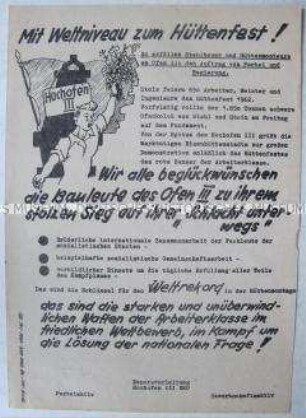 Hektografiertes Propagandaflugblatt aus dem EKO zur Planerfüllung