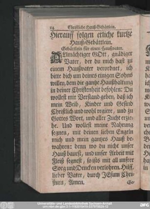 Hierauff folgen etliche kurtze Hauß-Gebättlein.