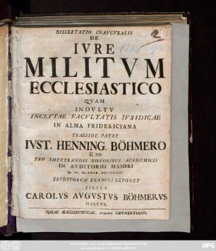 Dissertatio Inavgvralis De Ivre Militvm Ecclesiastico