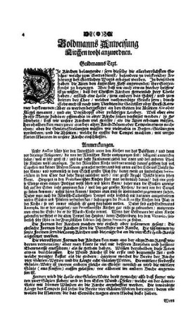Goldmanns Anweisung Kirchen wohl anzuordnen.