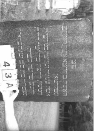 Grabstein 43 (Index: 99609679) Material: Granit Zustand: gut Maße HxBxT: 163x65x18 cm Beschreibung: Stele, unregelmäßiger Abschluß, getreppter Sockel Besonderheit: letzte Beerdigung: Grabstein 43A