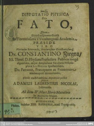 Disputatio physica de fato