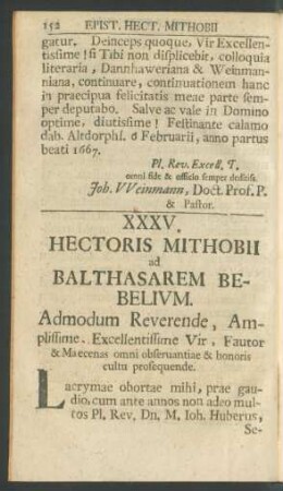 XXXV. Hectoris Mithobii ad Balthasarem Bebelium