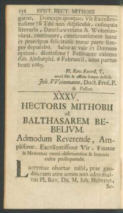 XXXV. Hectoris Mithobii ad Balthasarem Bebelium