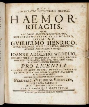 Dissertatio Inavgvralis Medica, De Haemorrhagiis