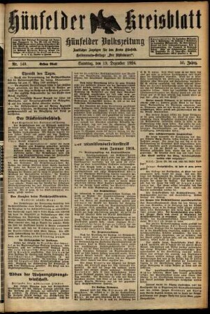 Erste Ausgabe vom Samstag, den 13. Dezember 1924.