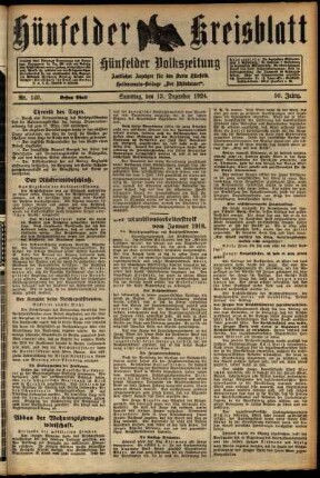 Erste Ausgabe vom Samstag, den 13. Dezember 1924.