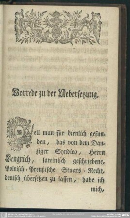 Vorrede zu der Uebersetzung