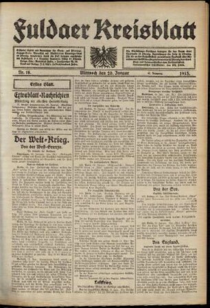 Erste Ausgabe vom Mittwoch, den 20. Januar 1915.