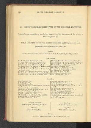 Particulars Respecting the Royal Colonial Institute