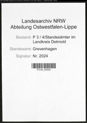 Sterberegister Standesamt Grevenhagen