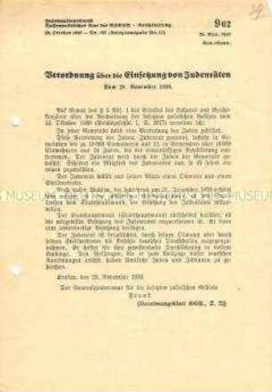Informationsblatt des Rassenpolitischen Amtes der NSDAP zur Einsetzung von "Judenräten"
