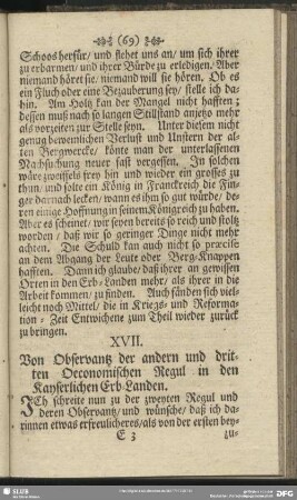 XVII. Von Observantz der andern und dritten Oeconomischen Regul in den Käyserlichen Erb-Landen