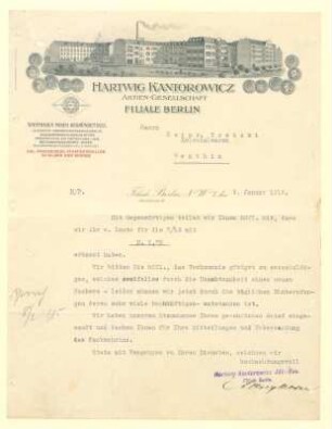 Brief - von Hartwig Kantorowicz AG an Heinr. Trotzki - Kolonialwaren, Genthin