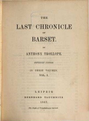 The last chronicle of Barset, 1