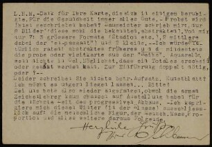 L.H.M. - Dank für Ihre Karte, die mich in einigem beruhigte...
