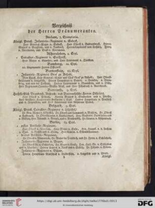 Verzeichniß der Herren Pränumeranten
