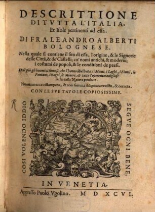 Descrittione di tutta l'Italia, et isole pertinenti ad essa