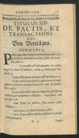 Titulus XIII. De Pactis, Et Transactionibus.