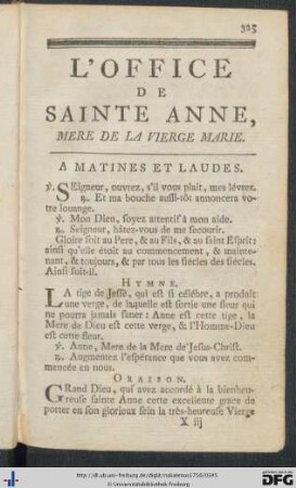 L'Office De Sainte Anne, Mere De La Vierge Marie.