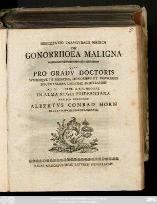 Dissertatio Inavgvralis Medica De Gonorrhoea Maligna