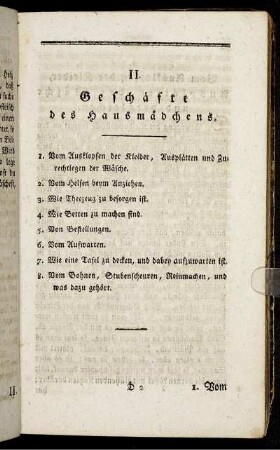 II. Geschäfte des Hausmädchens.