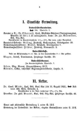 I. Staatliche Verwaltung. - VII. Gesellschaft der Wissenschaften.