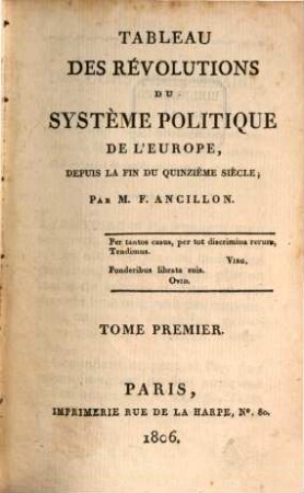 Tableau des révolutions du système politique de l'Europe : depuis la fin du quinzième siècle. 1