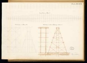 Hölzerner Viadukt Monatskonkurrenz Januar 1879: 2 Grundrisse, Längsschnitt und 3 Querschnitte (2 Varianten); 2 Maßstabsleisten