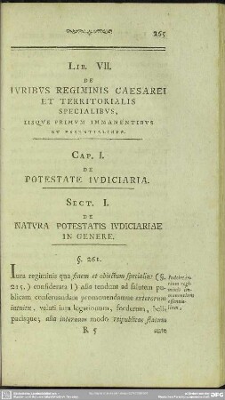 Lib. VII. De Iuribus Regiminis Caesarei Et Territorialis Specialibus, Iisque Primum Immanentibus Et Essentialibus
