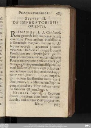 Sectio II. De Imperatoribus Orientis.