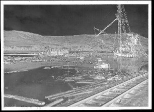 Staustufe Erlabrunn. Los I: Hochwasser am 07.01.1932. L.P. 409 cm = Würzburger Pegel 413 cm.