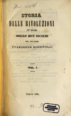 Storia delle rivoluzioni ne'reami delle due Sicilie, I