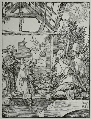 Dürer, Albrecht: Die Geburt Christi (Die kleine Passion). Holzschnitt; 127 x 98 mm. Um 1509/1511. Dresden: Kupferstich-Kabinett A 882