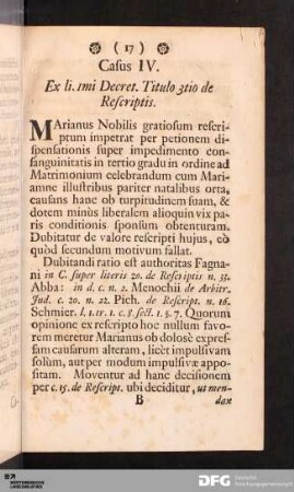 Casus IV. Ex li. 1mi Decret. Titulo 3tio de Rescriptis.