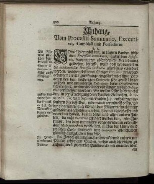 Anhang, Vom Processu Summario, Executivo, Cambiali und Possessorio.