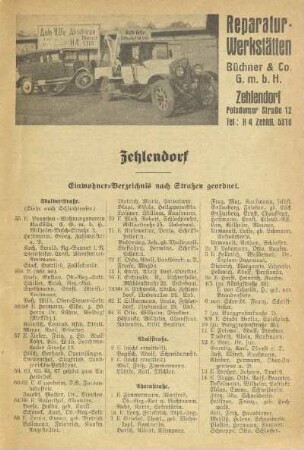 Einwohner-Verzeichnis nach Straßen geordnet