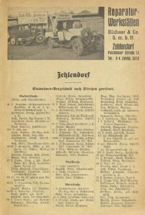 Einwohner-Verzeichnis nach Straßen geordnet