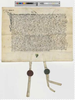 Testament der Metke Tyges, Witwe des Bürgers Hinrik Tyges; besiegelt von den Ratsmannen Hinr. Tobingk und Lenhard Elver.