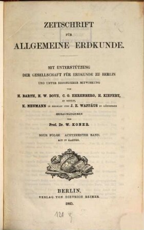 Zeitschrift für allgemeine Erdkunde. 18. 1865