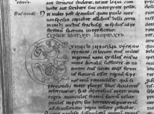 Liber Historiarum Pompeii Trogi / Pompei Progi Epitome historiarum cum figuribus — Initial E, Folio fol. 23 v
