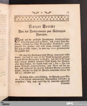 Kurzer Bericht Von den Vorbereitungen zum Achttägigen Jubelfeste